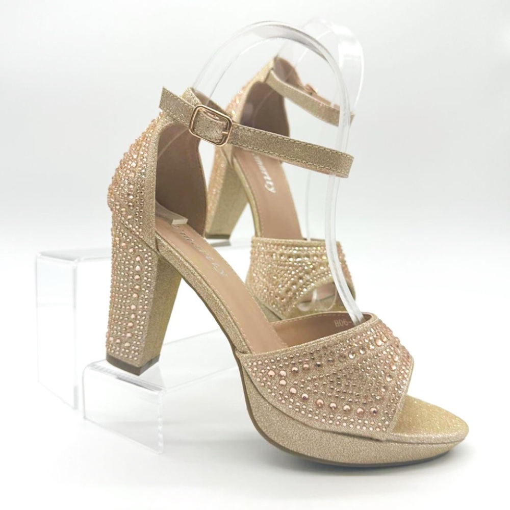 Women’s Champagne Rhinestones Open Toe Platform Heels